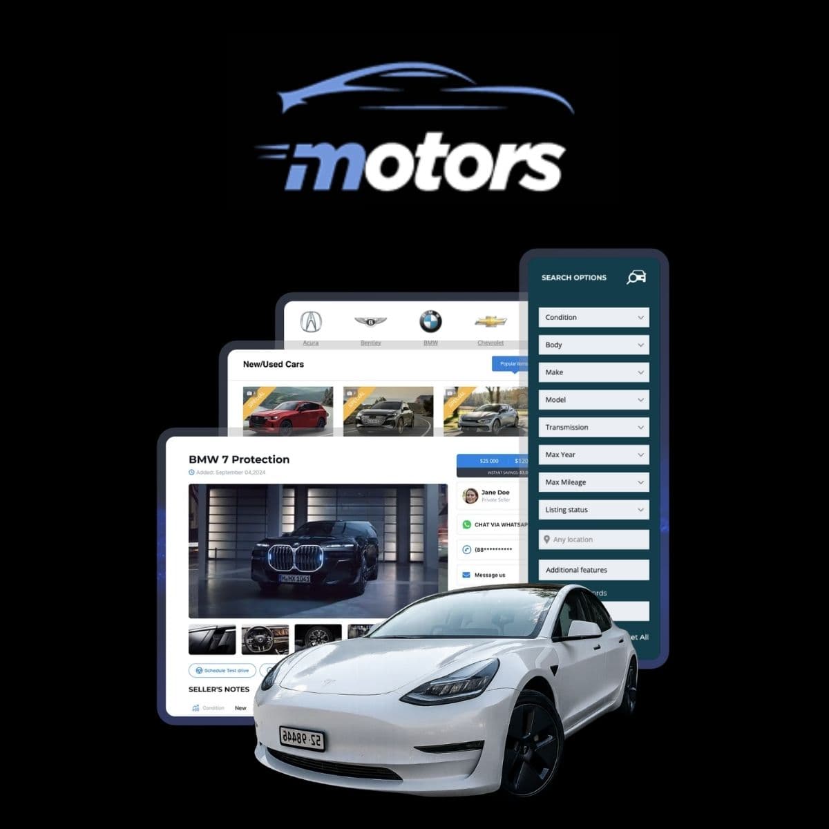 Screenshot of Motors Car Dealer Classifieds Listing Pro interface